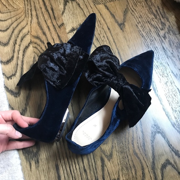 Zara Navy Velvet Ballerinas with Bow - Picture 7 of 8